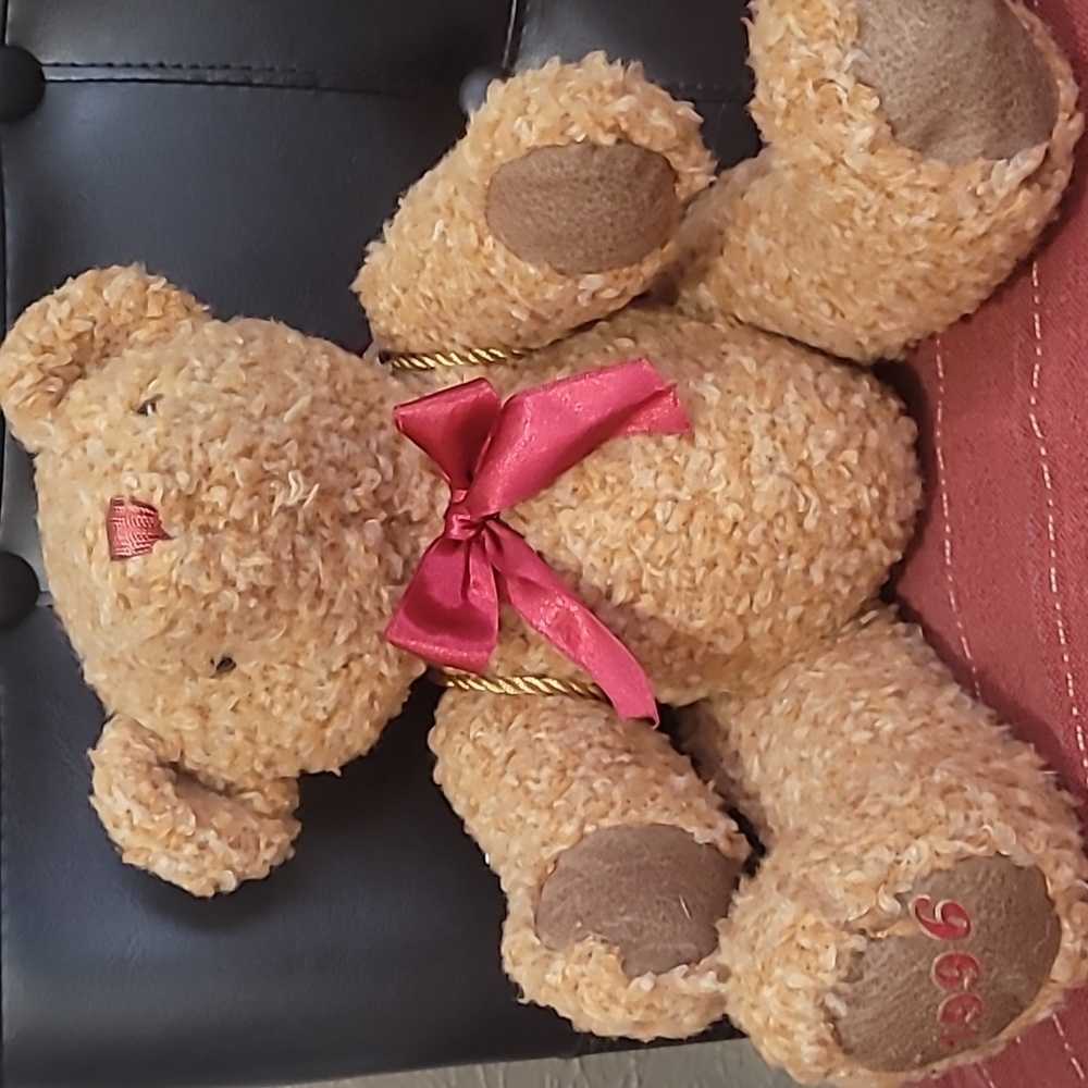 1996 Vintage Teddy Bear Plush Toy‎ with burgundy color Backpack Holiday Decor